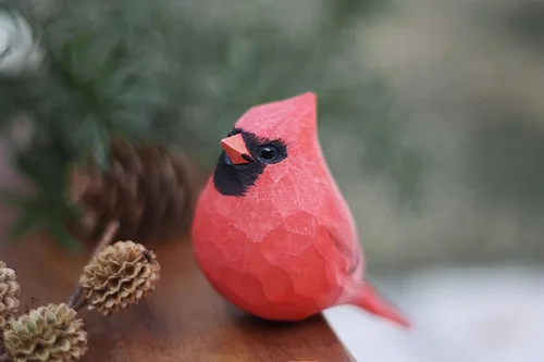 Vista 7 de Ornamento del pájaro cardenal del norte tallado a mano estatuas de madera pintadas para la decoración casera