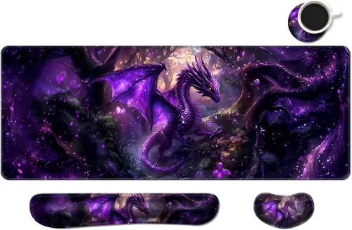 Vista 15 de Alfombrilla de escritorio, alfombrilla de mouse grande para juegos con reposamuñecas, 4 en 1 XXL, reposamuñecas para teclado, soporte de muñeca