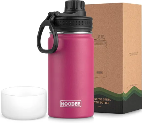 Vista 150 de koodee Botella de agua para niños, botella de agua de acero inoxidable de 12 onzas con aislamiento al vacío para la escuela, botella de agua de boca