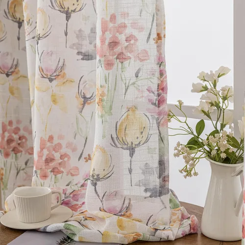 Vista 11 de SUOUO Cortinas blancas semitransparentes con hojas azules para dormitorio, comedor, sala de estar, lino texturizado de 84 pulgadas de largo