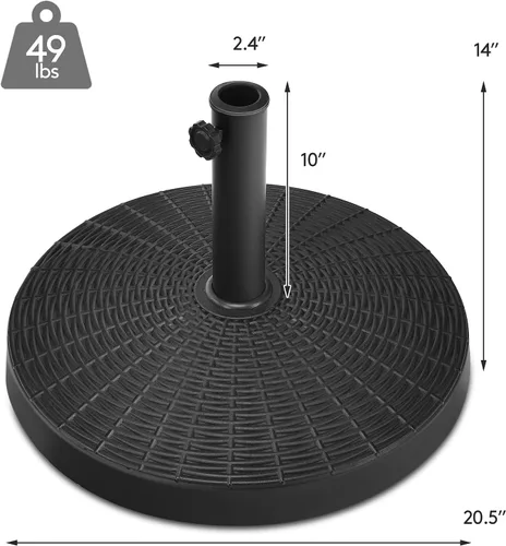 Vista 5 de Tangkula Base de sombrilla de patio de 49 libras, soporte de sombrilla de 20.5 pulgadas con diseño de ratán, perilla ajustable, soporte redondo