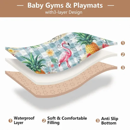 Vista 4 de Coral Tropical Gingham - Tapete suave y grueso para gimnasio y actividades para el suelo, cómodo tapete de gimnasio para bebés y niños pequeños, 50