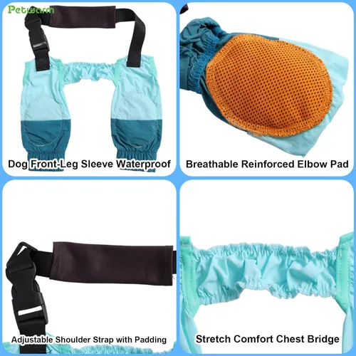 Vista 7 de PetWarm Fundas para patas de perro, impermeable, protector de codo y rodilla de recuperación, par antilamidas para perros pequeños, protección Azul