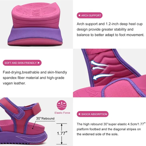 Vista 3 de ONCAI Sandalias para caminar para mujer, sandalias de senderismo con soporte de arco con plantilla ortopédica para exteriores para fascitis plantar