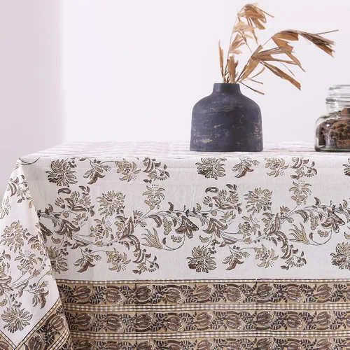 Vista 5 de Labhanshi Mantel rectangular de 6 plazas de algodón prelavado con estampado indio a mano, 60 x 90 pulgadas, diseño floral de algodón prelavado