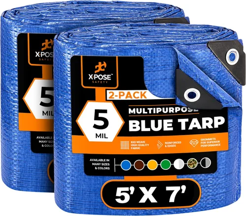 Vista 115 de Xpose Safety - Lona de polietileno ligera azul – Funda protectora multiusos, paño de goteo – duradero, impermeable, resistente a la intemperie