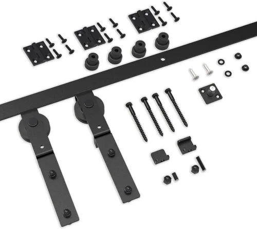 Vista 7 de Kit de herrajes para puerta corrediza de granero de 34 pulgadas, resistente, rodillo de montaje en pared, para puertas plegables dobles de 16