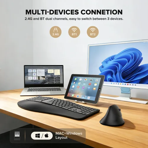 Vista 4 de DELUX Teclado inalámbrico ergonómico, teclado Ergo dividido ultrafino (GM909)