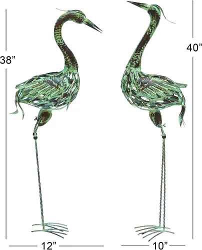 Vista 6 de Deco 79 Escultura decorativa de grúa de metal para jardín para interiores y exteriores, juego de 2 esculturas para exteriores de 40 pulgadas, 38