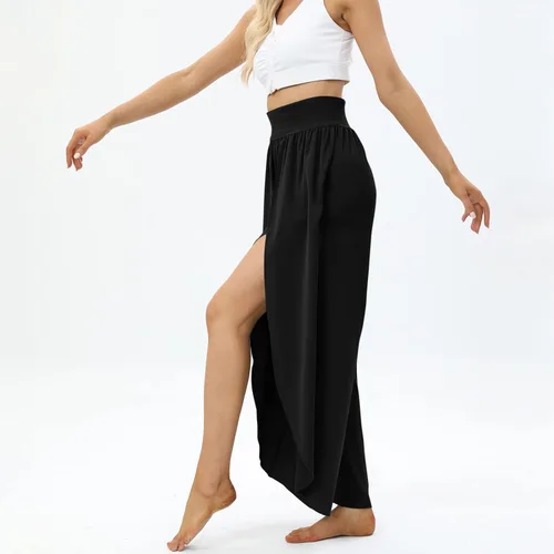 Vista 8 de Pantalones de pierna ancha con abertura y vuelo para mujer, pantalones de yoga de cintura alta, pantalones de pilates hippie, estilo bohemio, playa