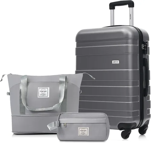 Vista 154 de Merax 3 piezas expandible ABS Hardshell equipaje Sets Spinner Wheel Maleta TSA Lock Suit Case, Apertura frontal negra, Juego de 2 piezas, Maleta