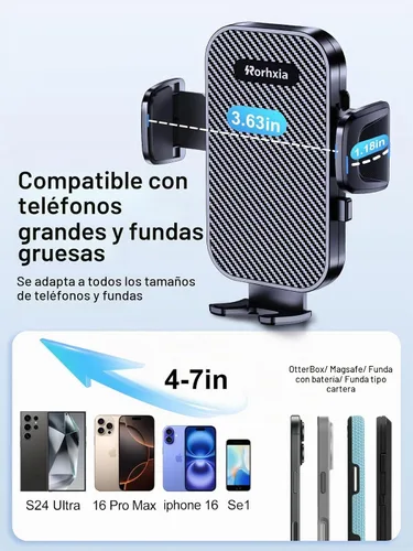 Vista 7 de Rorhxia Soporte de teléfono 3 en 1 para automóvil [ventosa más estable y flexible 2026] Ventosa para salpicadero de ventilación, parabrisas