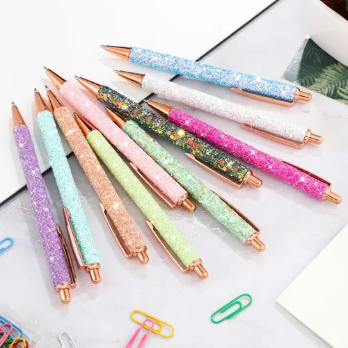 Vista 4 de Woanger Juego de 30 bolígrafos de lujo para mujeres y niñas, 10 bolígrafos brillantes y bonitos con purpurina, bolígrafo retráctil para escribir