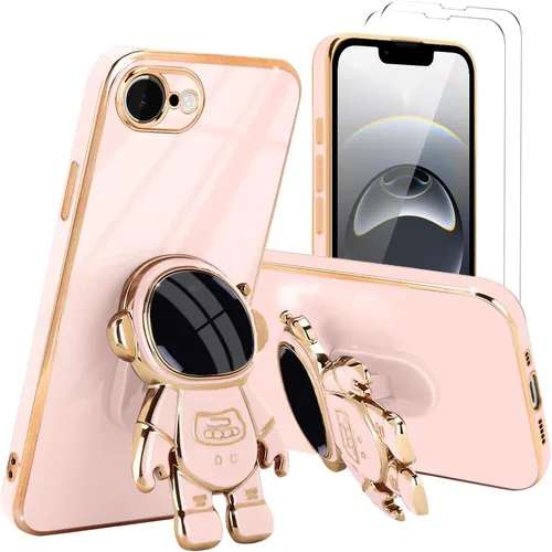 Vista 81 de Pepmune - Funda para iPhone 15 con soporte de astronauta 3D, color negro [2 Screen Protector], Luxury Electroplated Soft TPU Cover with Kickstand