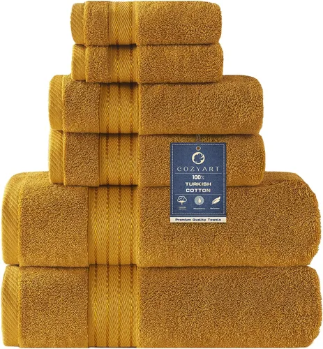 Vista 64 de COZYART - Juego de 6 toallas de baño de algodón turco, color azul claro, suaves, altamente absorbentes y duraderas, 19.17 oz/yd², incluye 2 toallas