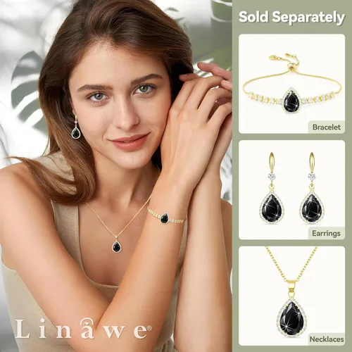 Vista 3 de Linawe - Collar de diamantes en forma de lágrima, collar con forma de pera, collar con dije de circonia cúbica y piedras preciosas, collar
