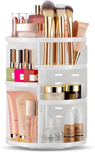 Vista 14 de Organizador de maquillaje giratorio de 360 grados – Altura ajustable y totalmente giratorio. El organizador de cosméticos perfecto para el tocador