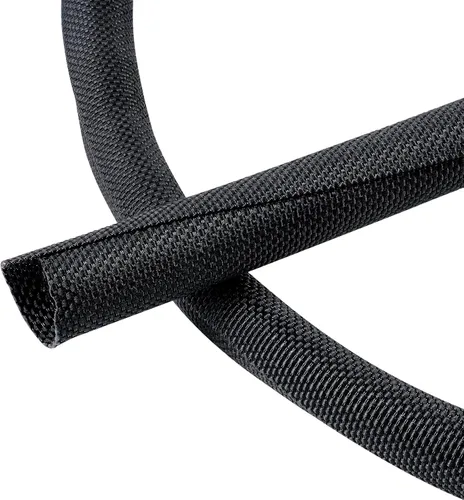 Vista 15 de Cable trenzado dividido negro de 1/2 pulgadas -12 pies de mangas de gestión Flexible Woven Braided Cover Self-Wrapping Wire Loom Cord Protector