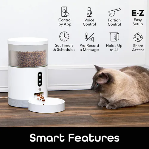 Vista 2 de Geeni - Comedero inteligente automático para perros y gatos de 4 litros, control Wi-Fi compatible con Alexa y Google Home
