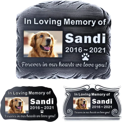 Vista 7 de Piedra sepulcral para mascotas para perros o gatos con placa grabada, piedra conmemorativa para césped y jardín, nombre personalizado y mensaje