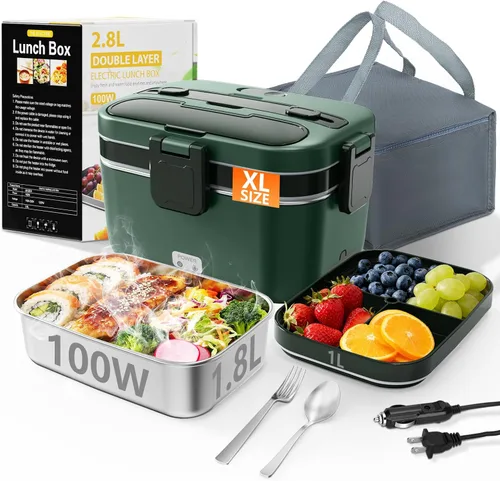 Vista 9 de Fiambrera eléctrica para adultos, 2.8L doble capa 100 W, calentador de alimentos calentado rápido, calentador de alimentos para uso en casa
