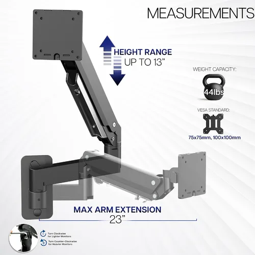 Vista 3 de VIVO Brazo de Monitor de Aluminio Premium de Servicio Pesado para Pantallas Ultraanchas de hasta 49 pulgadas y 44 libras, Montaje de Pared Negro