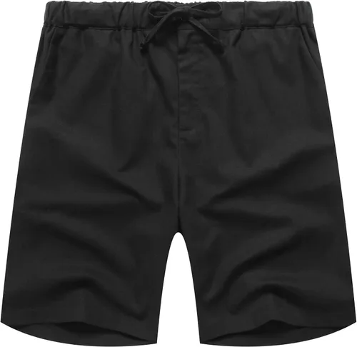 Vista 5 de COOFANDY Pantalones cortos de lino para hombre con cintura elástica y cordón para playa