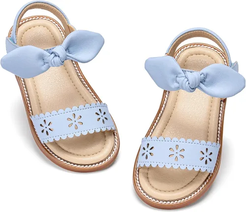 Vista 37 de Sandalias de verano para niñas con puntera abierta, sandalias planas de princesa con suela cómoda D742 Oro