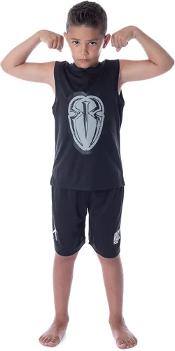 Vista 7 de INTIMO WWE Roman Reigns Icon Wreck Everyone And Leave - Conjunto de pijama corto para niños, Negro