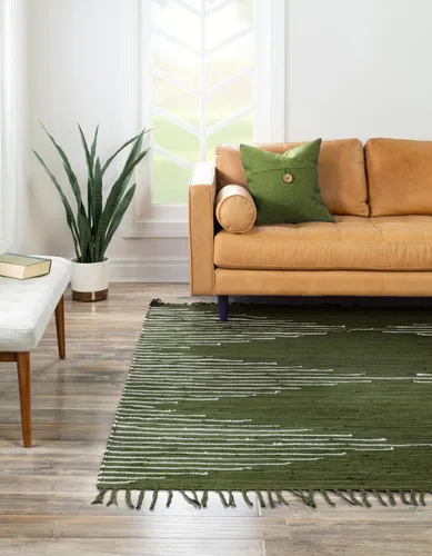 Vista 24 de Unique Loom Chindi Cotton Collection - Alfombra de área Briah (2 pies 2 pulgadas x 6 pies 1 pulgada, verde/marfil)