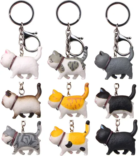 Vista 3 de Mini lindo dibujos animados gordito gato modelo colgante juguete llavero bolsa colgante colgante llavero llavero coche accesorios para mujeres