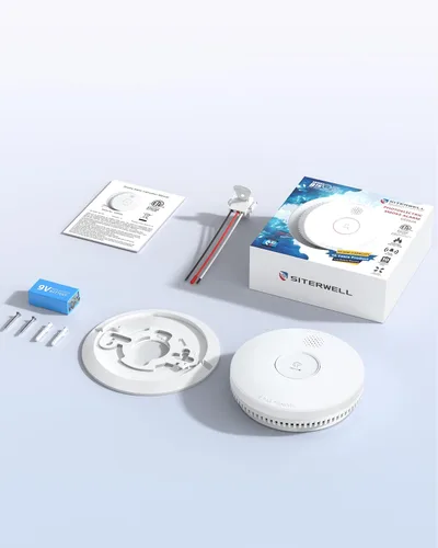 Vista 9 de SITERWELL Detector de humo fotoeléctrico alarma de humo 9V batería