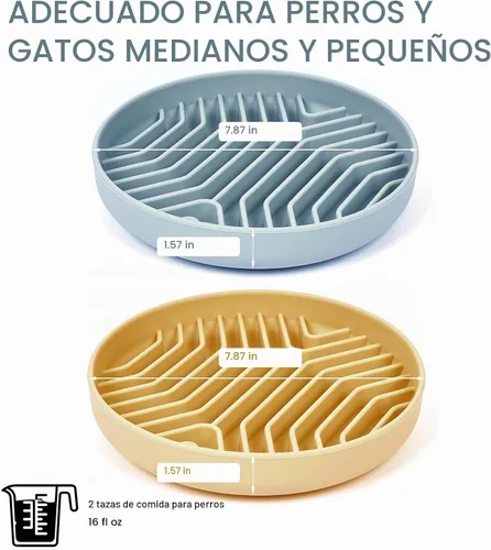 Vista 5 de Comederos de alimentación lenta para perros 2 piezas, cuencos de alimentación para perros de rompecabezas de silicona con ventosas, antiahogo Azul