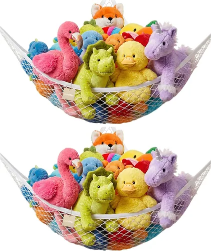 Vista 14 de Lazebox Hamaca de red para animales de peluche para juguetes de peluche, hamaca de animales de peluche de esquina para decoración de habitación
