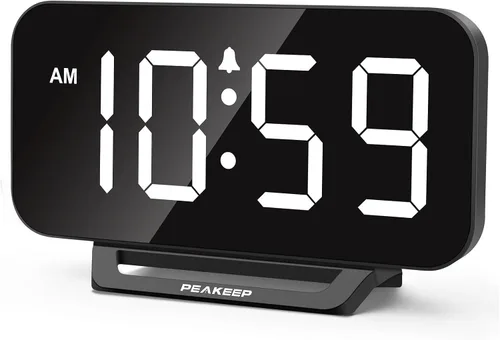 Vista 10 de Peakeep Small Digital Alarm Clock for Bedrooms, Loud for Heavy Sleepers Dimmable Plug in Electric Large Numbers Clock Battery Backup, Slim Clock