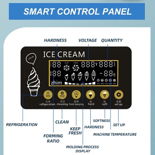 Vista 3 de Máquina de helado comercial, con función de pre-enfriamiento, limpieza automática, panel LCD, máquina de helado suave de servicio 18L/H, máquina