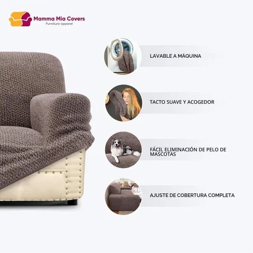 Vista 4 de PAULATO BY GA.I.CO. Funda reclinable – Funda de ajuste suave – Protector elástico de muebles reclinables de 1 pieza – Tela de terciopelo lavable a