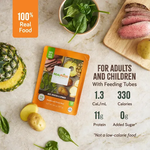 Vista 3 de Real Food Blends Carne de res, papas y espinacas – Comidas puré para alimentación por tubo con proteínas, verduras y frutas – 330 calorías