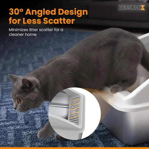 Vista 6 de Caja de arena de acero inoxidable XL con tapa, caja de arena cerrada para gatos grandes, caja de arena de metal a prueba de fugas de alta cara
