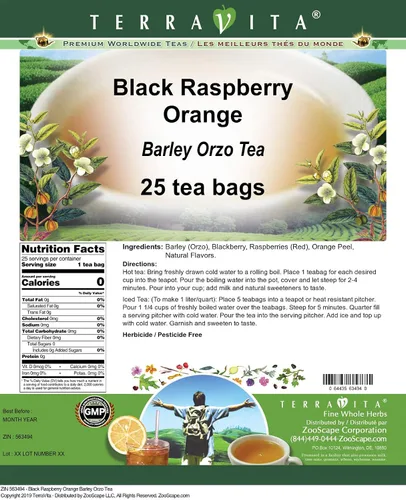 Vista 2 de Té Orzo de cebada naranja frambuesa negra (25 bolsas de té, ZIN: 563494)