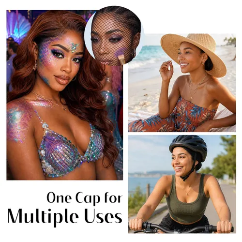 Vista 5 de Dreamlover Gorras de peluca de ganchillo, gorras de malla negra para pelucas, 3 piezas Tubi wig caps for overnight frizz-free wrapping, Fits curly