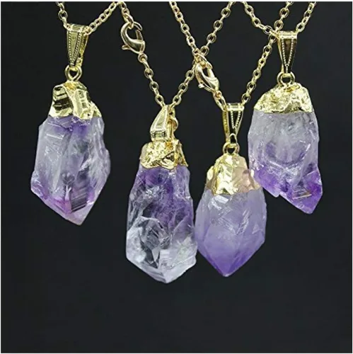 Vista 2 de Collar de plata de ley auténtica con piedras preciosas de amatista y citrino de 18.0in con cristales curativos y piedras de chakra para mujeres
