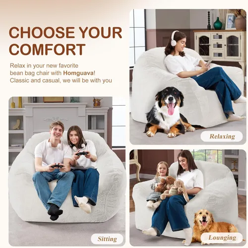 Vista 4 de Puf gigante para adultos, sillas grandes de espuma viscoelástica, sofá puff de gran tamaño con relleno, silla de lectura grande de piel sintética