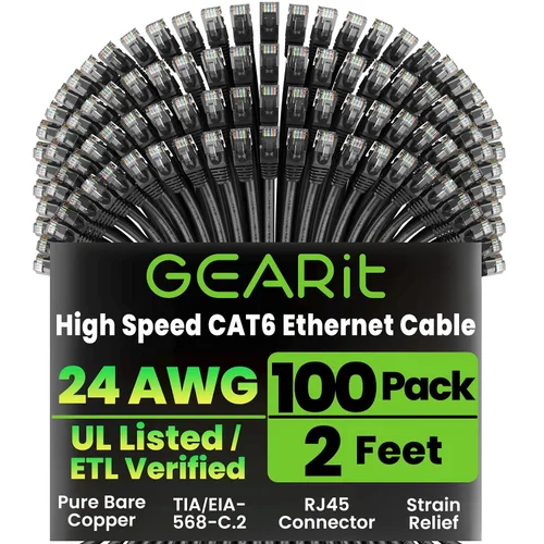 Vista 16 de GEARit Paquete de 100 cables Ethernet Cat6 de 0.5 pies Cable de conexión de red RJ45, conectores chapados en oro sin enganches de 10 Gbps, cable