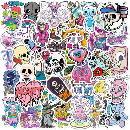 Vista 3 de 200 piezas de calcomanías de decoración de terror gótico a granel. Accesorios góticos. Paquete de calcomanías de calavera de terror genial