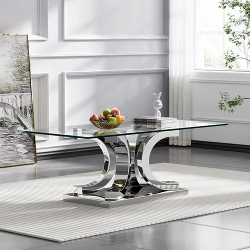 Vista 11 de Mesa auxiliar de cristal dorado de lujo, moderna mesa de centro cuadrada para sofá con base de acero inoxidable con espejo brillante, mesa de noche