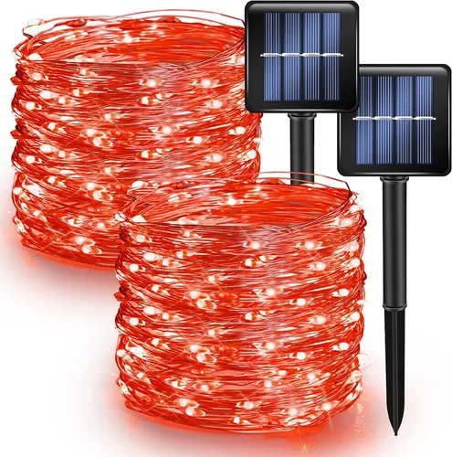 Vista 8 de Dazzle Bright Paquete de 2 tiras de luces solares para exteriores, total de 80 pies, 240 luces LED solares impermeables, 8 modos, luces de alambre