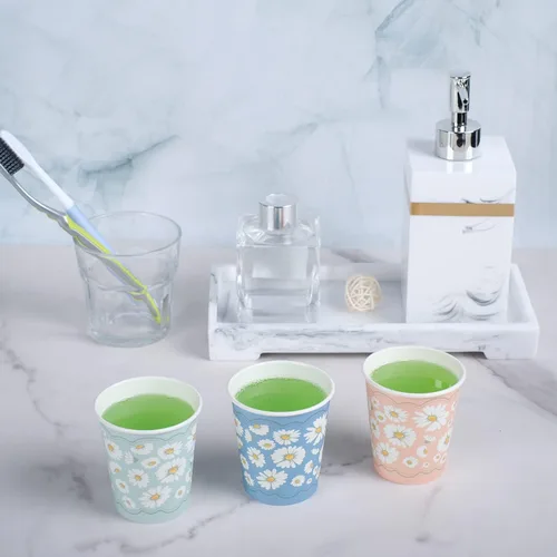 Vista 3 de Lamosi Paquete de 300 tazas de baño de 3 onzas, vasos de papel de 3 onzas, taza de enjuague bucal, mini taza de papel para fiestas, pícnics