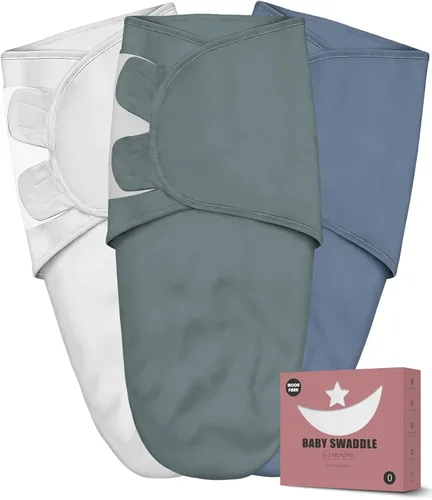 Vista 9 de Manta envolvente para recién nacido de 0 a 3 meses (paquete de 3) – Saco de dormir ajustable para bebé, 100% algodón antisobresalto, suave