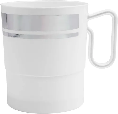 Vista 11 de Party Essentials Taza de café de plástico duro de 8 onzas con asa, 20 unidades, color negro bistró